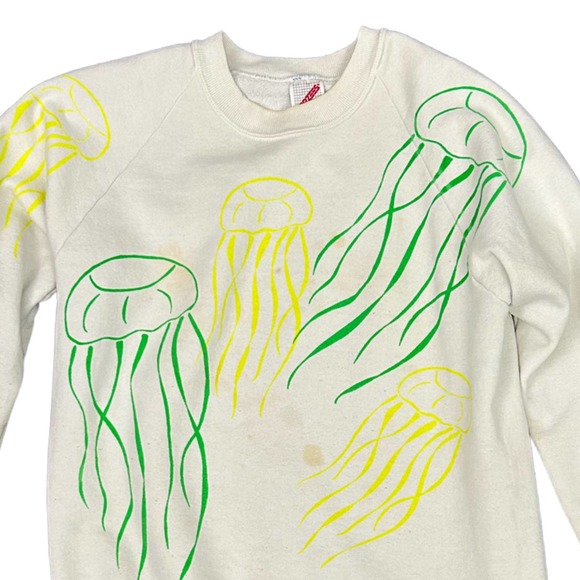 1990s Neon Jellyfish Allover Print Raglan Sweatshirt Jerzees / Men’s Medium - Picture 2 of 6